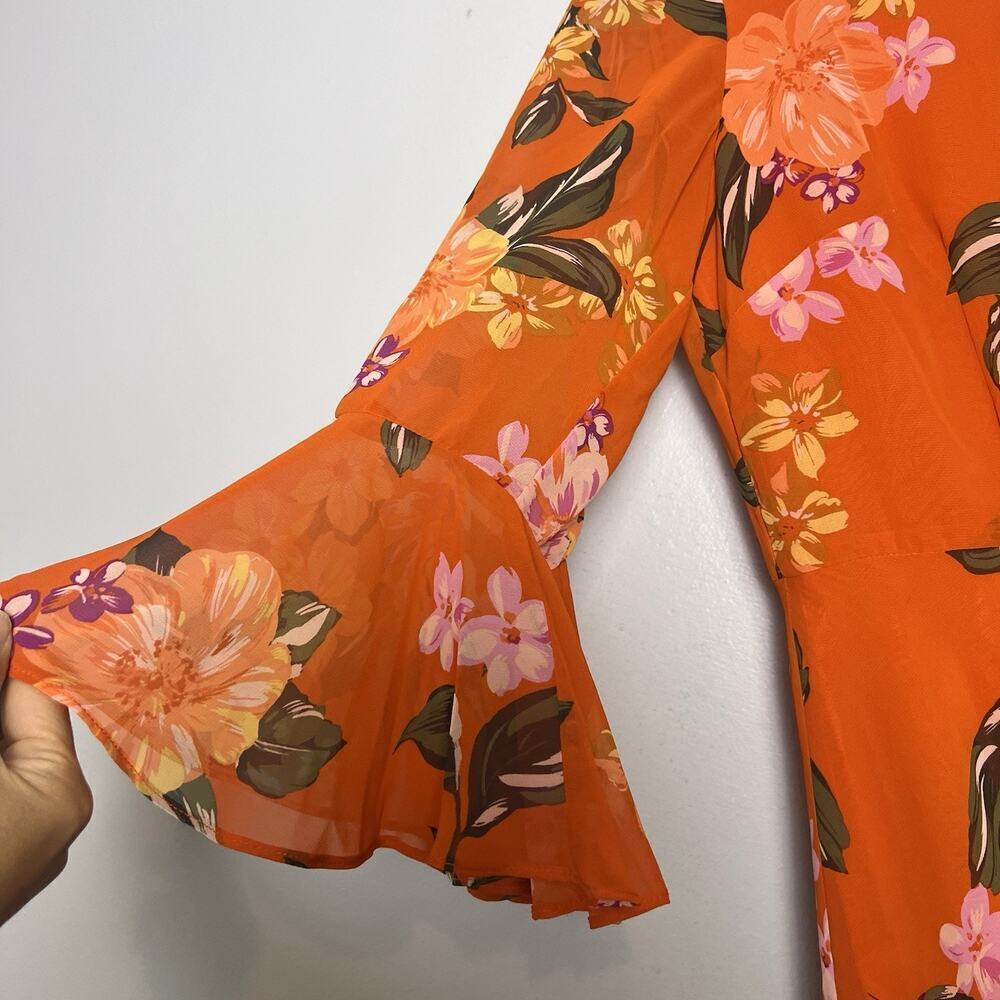 NWT Donna Morgan Bell Sleeve Floral Dress Sz 12 Orange Vacation Flowy Romantic - Picture 6 of 16
